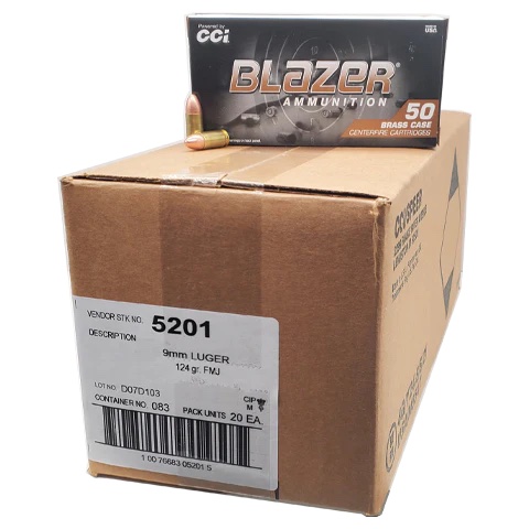 CCI Blazer Brass 9mm Luger Ammo - 1000 Rounds of 124 Grain FMJ