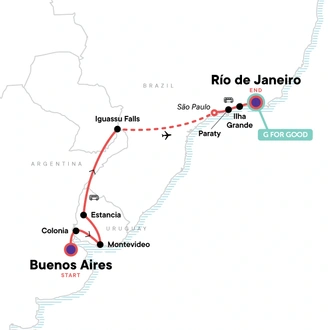 tourhub | G Adventures | Buenos Aires to Rio de Janeiro: Falls & Footy | Tour Map