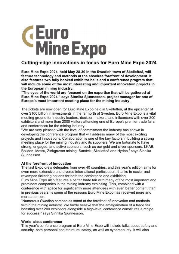 Euro Mine Expo Pressrelease_EuroMineExpo2025_febr