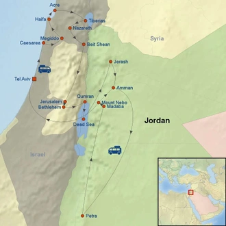 tourhub | Indus Travels | Christian Pilgrimage To Israel And Jordan | Tour Map