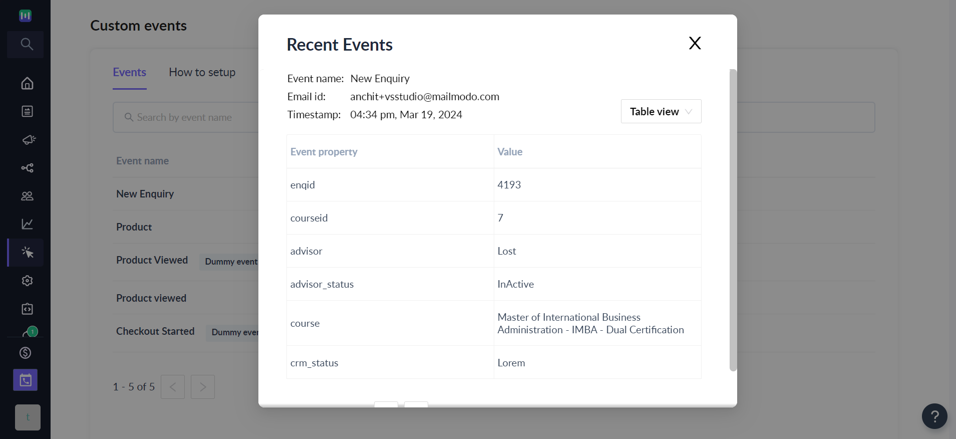 Events Dashboard