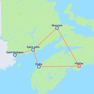 tourhub | On The Go Tours | Best of the Bay of Fundy - 7 days | Tour Map