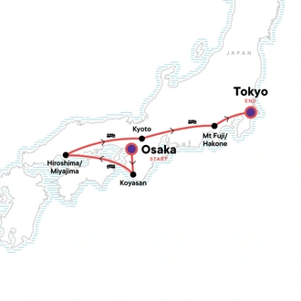 tourhub | G Adventures | Japan Express – Osaka to Tokyo | Tour Map