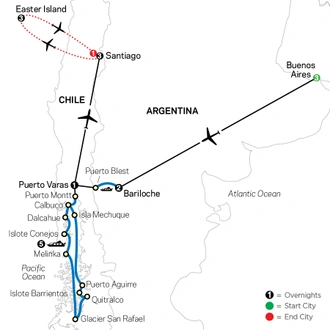 tourhub | Cosmos | Cruising Patagonia with Buenos Aires, Bariloche & Santiago with Easter Island | Tour Map