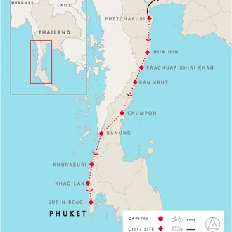 tourhub | SpiceRoads Cycling | Road Cycling Bangkok to Phuket | Tour Map