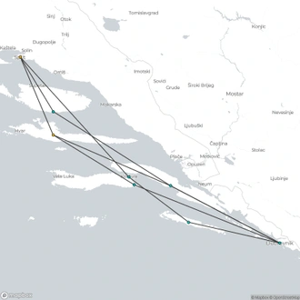 tourhub | Riviera Travel | Split, Dubrovnik and the Splendours of Dalmatia Yacht Cruise On the MS Adriatic Sun - MS Adriatic Sun | Tour Map