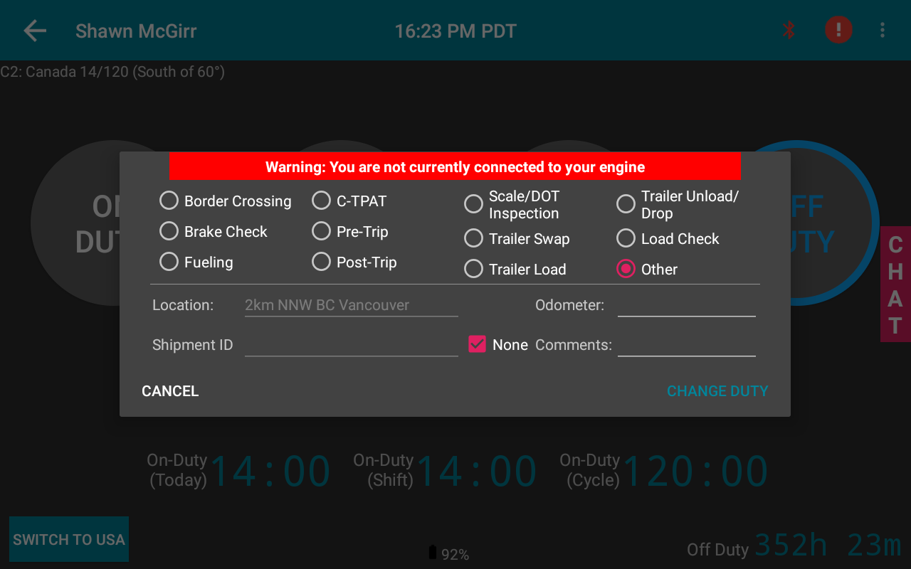 Driver Page - Navigating through the Switchboard Driver Application