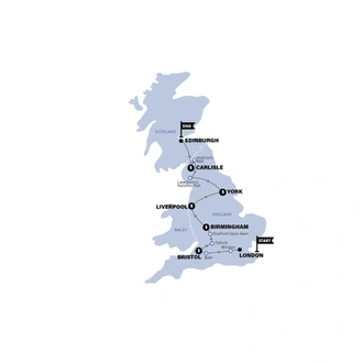 tourhub | Contiki | England in a Week | Classic | Summer | 2025 | Tour Map