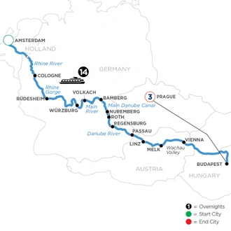 tourhub | Avalon Waterways | Magnificent Europe with 3 Nights in Prague (Passion) | Tour Map