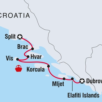 tourhub | Intrepid Travel | Croatia Sailing Adventure: Dubrovnik to Split | Tour Map