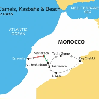 tourhub | Nomadic Tours | Camels, Kasbahs and Beach Family Tour 12 Days | Tour Map