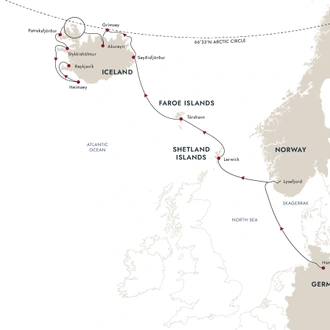 tourhub | HX Hurtigruten Expeditions | Expedition to Iceland - Hamburg to Reykjavík via North Atlantic Islands | Tour Map