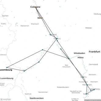 tourhub | Riviera Travel | The Moselle, Luxembourg & the Majestic Rhine River Cruise - MS Oscar Wilde | Tour Map