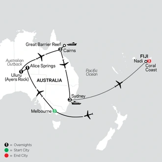 tourhub | Cosmos | Highlights of Australia with Fiji | Tour Map