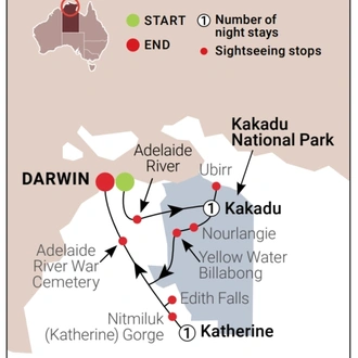 tourhub | AAT Kings | Kakadu & Nitmiluk (Katherine) Gorge - Dry Season | Tour Map