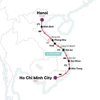 tourhub | G Adventures | Epic Vietnam: Hanoi, Ho Chi Minh City & Handmade Noodles | Tour Map