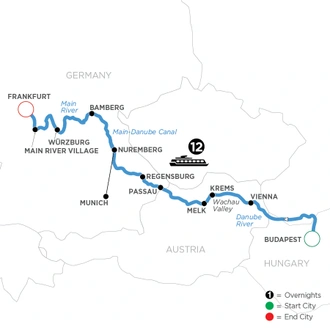 tourhub | Avalon Waterways | Christmastime from Budapest to Frankfurt (Illumination) | Tour Map