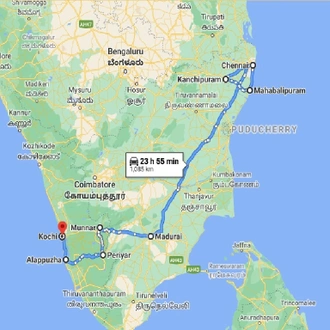 tourhub | UncleSam Holidays | Tamil Nadu with Kerala Tour | Tour Map