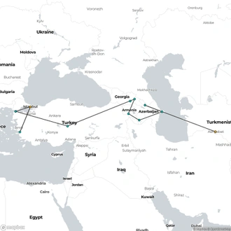 tourhub | Oasis Overland | Istanbul To Ashgabat (47 Days) The Caucasus Region & Beyond Uncovered (Caia44) | Tour Map