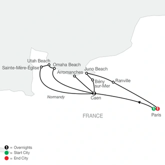 tourhub | Globus | WWII D-Day Landing Beaches & Battle of Normandy | Tour Map