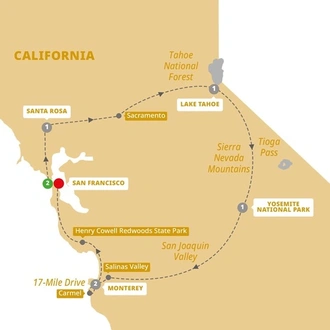 tourhub | Trafalgar | Northern California | Tour Map