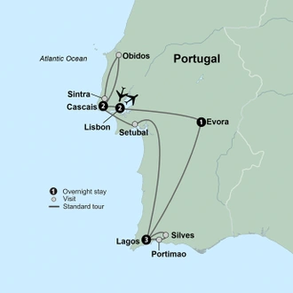 tourhub | Collette | Sunny Portugal Lisbon, Alentejo, Algarve & Portuguese Riviera | Tour Map