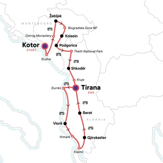 tourhub | G Adventures | Montenegro & Albania Adventure | Tour Map