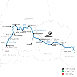 tourhub | Avalon Waterways | Christmastime from Budapest to Basel (Illumination) | Tour Map