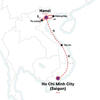tourhub | G Adventures | Vietnam: Hanoi, Halong Bay & Trekking Pu Luong | Tour Map