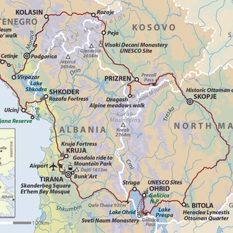 tourhub | Wild Frontiers | Balkans Insider: Albania, North Macedonia, Kosovo & Montenegro | Tour Map