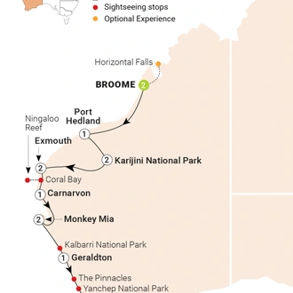 tourhub | AAT Kings | Untamed Pilbara & West Coast | Tour Map