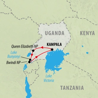 tourhub | On The Go Tours | Uganda & Gorilla Trek Express (Accommodated) - 6 days  | Tour Map