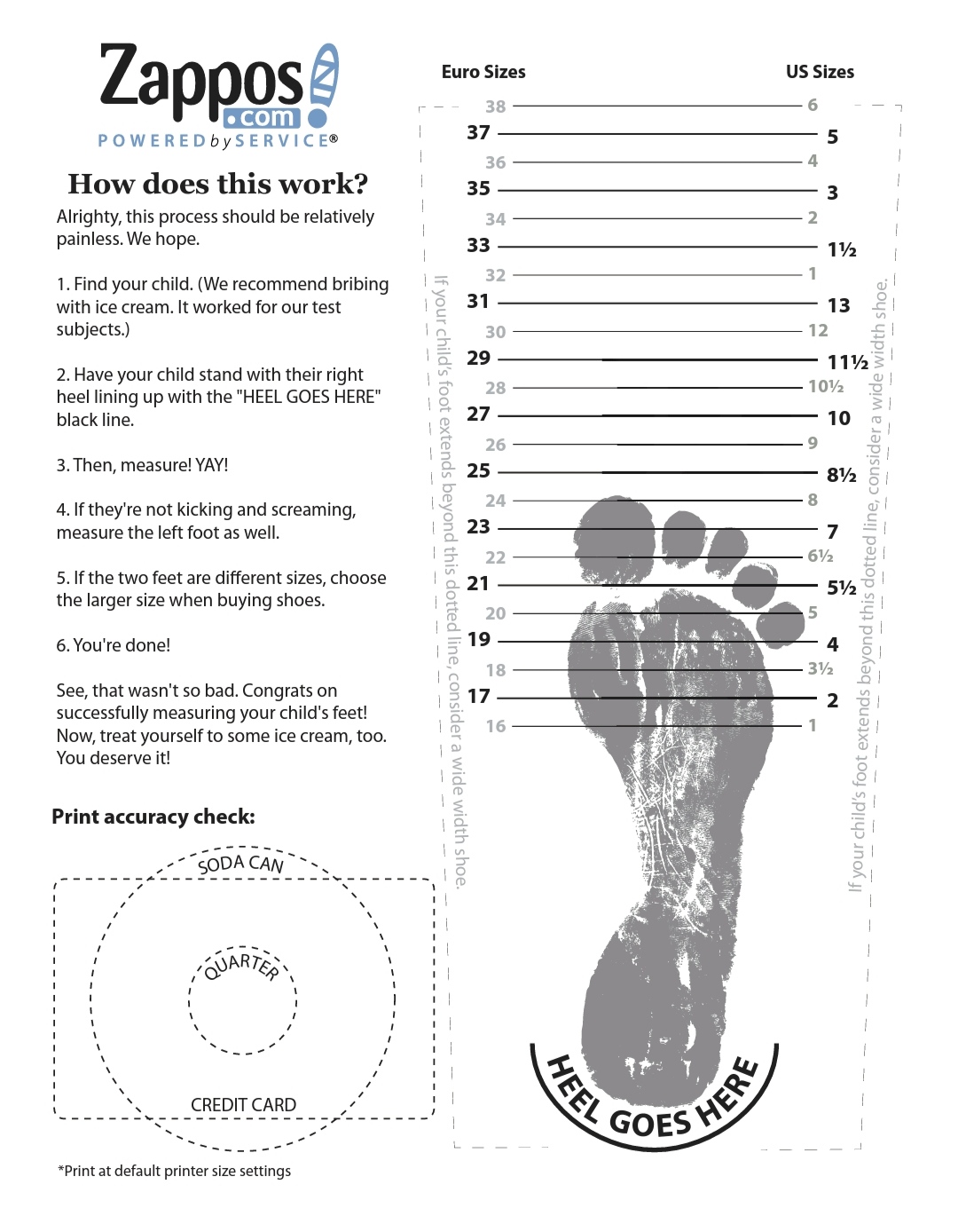 printable shoe size chart 