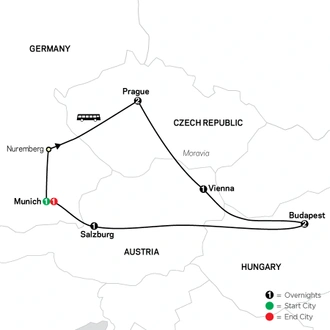 tourhub | Cosmos | Prague, Vienna & Budapest | Tour Map