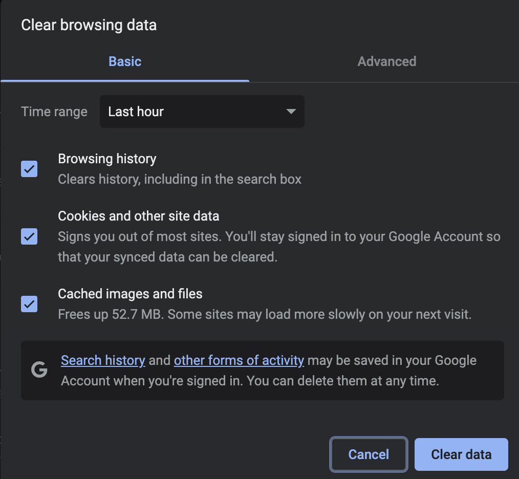 clear browsing data