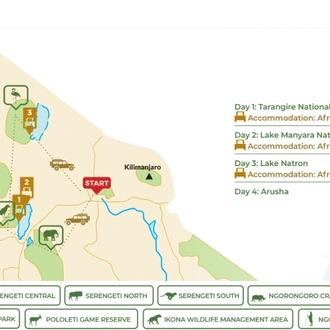 tourhub | Beach and Safari Holidays | Jewels of Northern Tanzania: Tarangire, Manyara, and Lake Natron | Tour Map