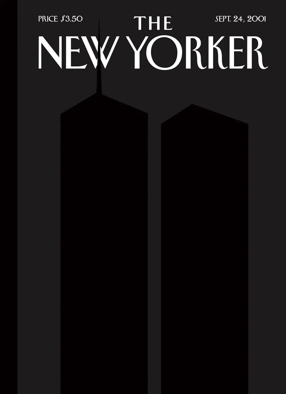 9/11 New Yorker Magazine cover with a silhouette of the twin towers.