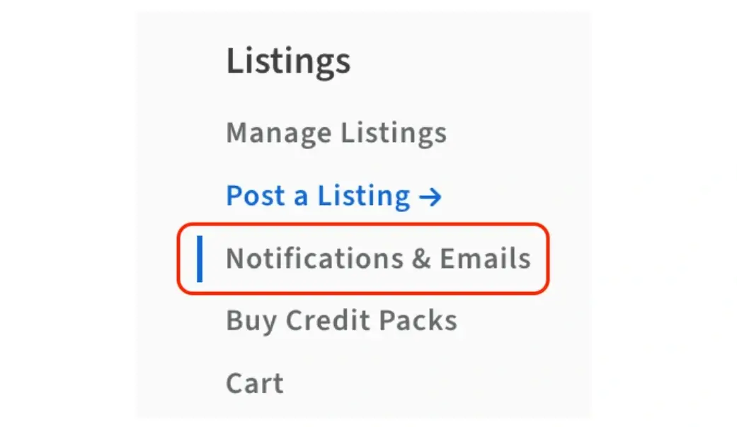 Screenshot of the Idealist website showing where to change Notifications & Emails in the Dashboard.