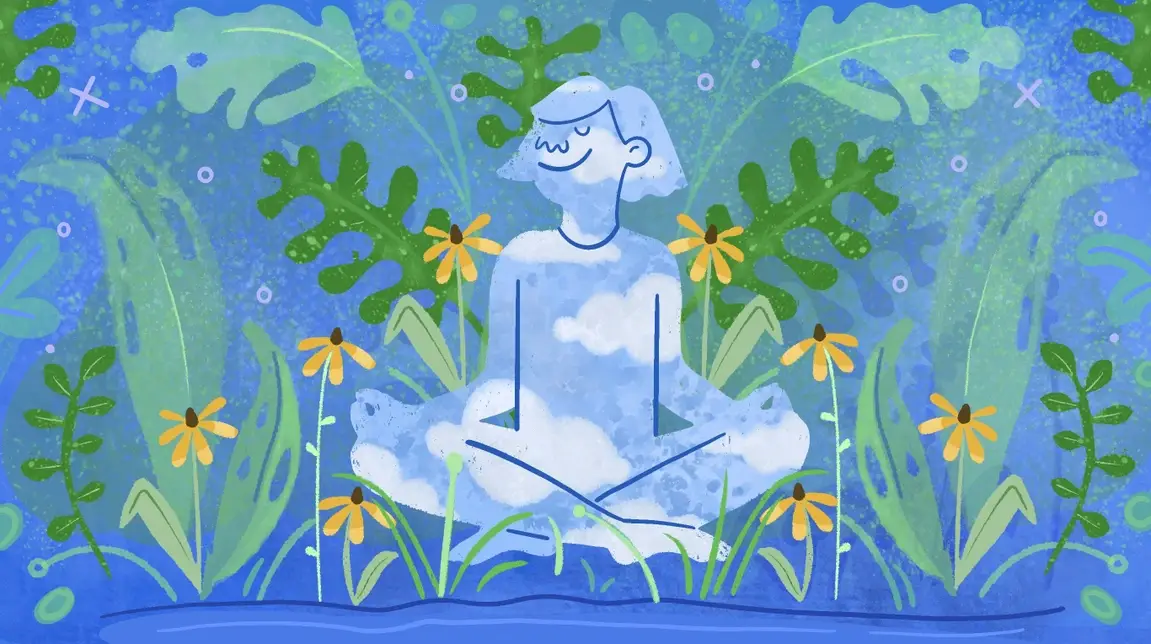 A woman meditating and finding peace