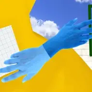 An abstract illustration, featuring blue hands reaching toward a grad school degree and an open green door simultaneously.