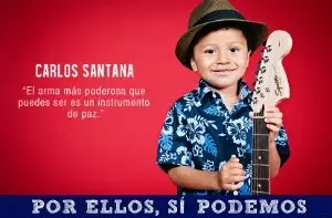 A young boy next to a quote from Carlos Santana.