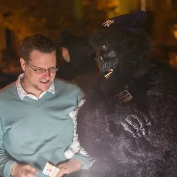 Director of Folger (Dr. Mike Witmore) having fun on halloween with a person dressed up as a gorilla