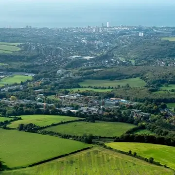 Campus from the air, looking towards Brighton