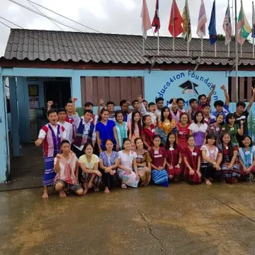 Students in front of the school