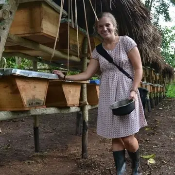 Volunteers at a bee farm