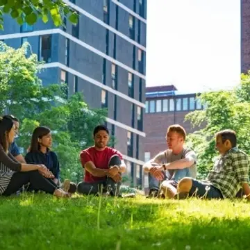 Students outside dorms