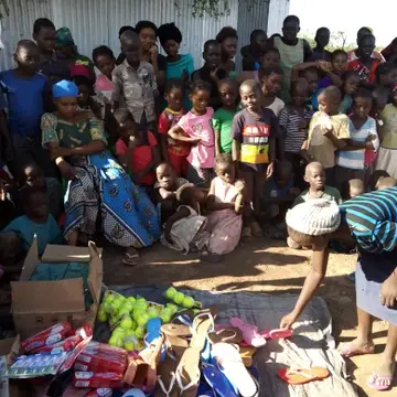 we distributed clothing, basins, balls, pairs of shoes   , Books, pens, toothpaste to orphans, vulnerable, widows, youth team  and students