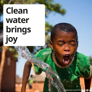 Clean water brings joy.  A boy drinks water from a safe water source.