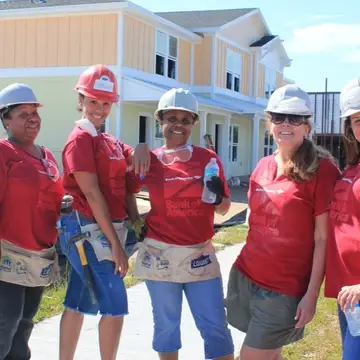 Group of female volunteer smile on construction site