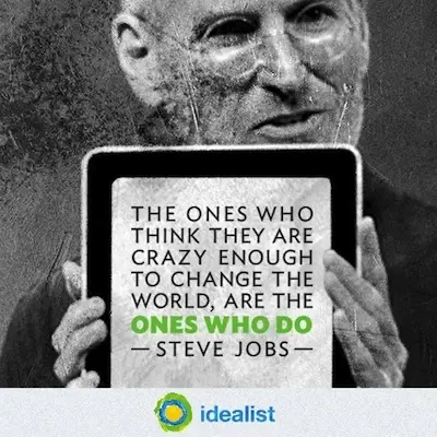 A picture of Steve Jobs holding a quote.